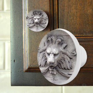 Bouton De Porte En Céramique LionHead Classique Monogramme Architectural