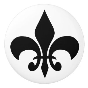 Bouton De Porte En Céramique Lis français noir moderne Fleur-De-lis sur le
