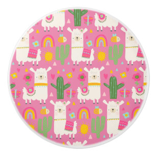 Bouton De Porte En Céramique Llamas Arcs-en-ciel Cactus Vert Lumineux Rose Fémi