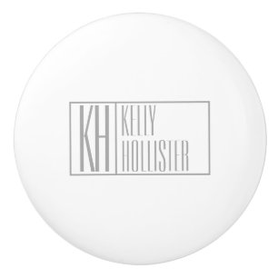 Bouton De Porte En Céramique Logo de noms et initiales gris moderne