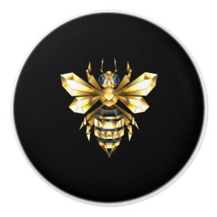 Bouton De Porte En Céramique Logo Faux Gold Foil Bee Polygonal sur Noir