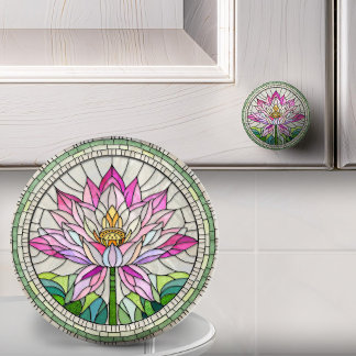 Bouton De Porte En Céramique Lotus Flower Mosaic Art