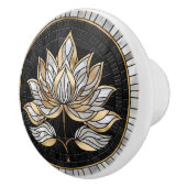 Bouton De Porte En Céramique Lotus Flower - Noir, Perle et Or (Droite)