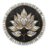 Bouton De Porte En Céramique Lotus Flower - Noir, Perle et Or (Devant)