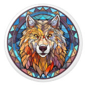 Bouton De Porte En Céramique loup en faux vitrail (Devant)