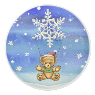 Bouton De Porte En Céramique L'ours en peluche au parachute de neige