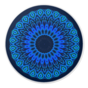 Bouton De Porte En Céramique Love the Blues Mandala on Navy Blue Drawer Knob