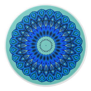 Bouton De Porte En Céramique Love the Blues Mandala on Turquoise Drawer Knob