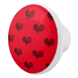 Bouton De Porte En Céramique Love Valentine's Day Black Heart croquis