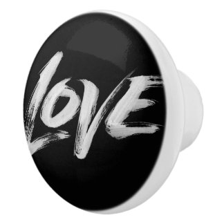 Bouton De Porte En Céramique LOVE Word Calligraphie Élégant Lettres Noir