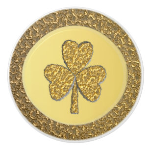 Bouton De Porte En Céramique Lucky Irish Shamrock Gold Coin