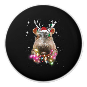 Bouton De Porte En Céramique Lumières de Noël Hippo Fiona Hippopotamus Lover
