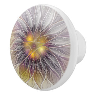 Bouton De Porte En Céramique Lumineuse Fleur colorée, Abstraite Fractale modern