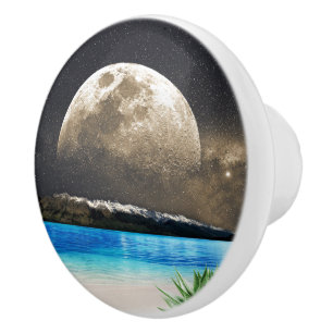 Bouton De Porte En Céramique Lune Et Plage