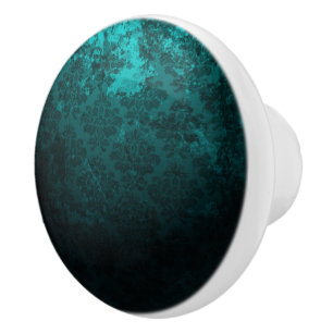 Bouton De Porte En Céramique Luxe Damask turquoise