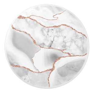 Bouton De Porte En Céramique Luxe White Rose Gold Agate Parties scintillant Geo