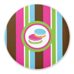 Bouton De Porte En Céramique Macarons de pâtisserie colorés mignons rayures amu