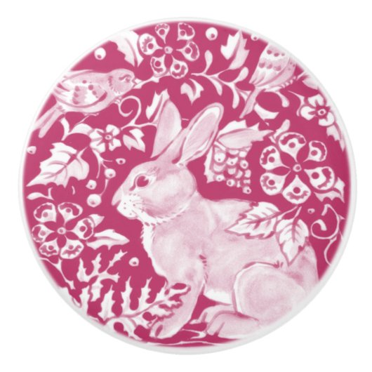 Bouton De Porte En Céramique Magenta Bunny Lapin Oiseau Bois Bois Nature animal (Devant)