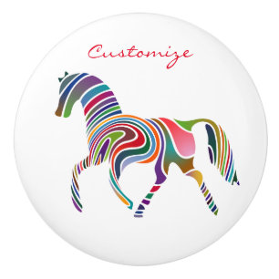 Bouton De Porte En Céramique Magnifique Rainbow Color Horse Thunder_Cove