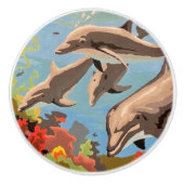 Bouton De Porte En Céramique Main Painted by Number | Dolphins | (Devant)