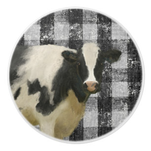 Bouton De Porte En Céramique Maison de la vache Russe Noir et Blanc En vichy V