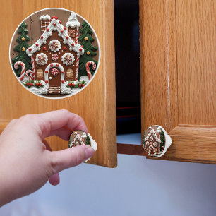 Bouton De Porte En Céramique Maison de pain d'épices Noël