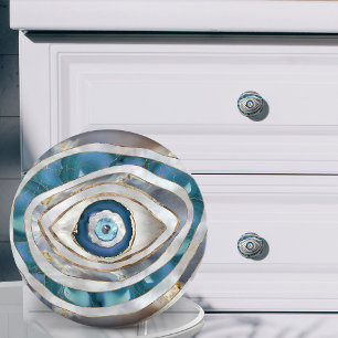 Bouton De Porte En Céramique Mal Eye Textes minéraux et or