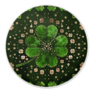 Bouton De Porte En Céramique Malachite et or du trèfle à quatre feuilles Sham