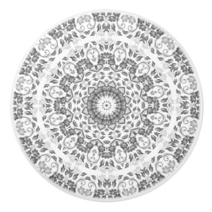Bouton De Porte En Céramique Mandala blanc gris