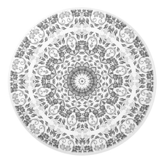 Bouton De Porte En Céramique Mandala blanc gris (Devant)