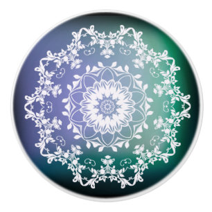 Bouton De Porte En Céramique Mandala bleu et vert