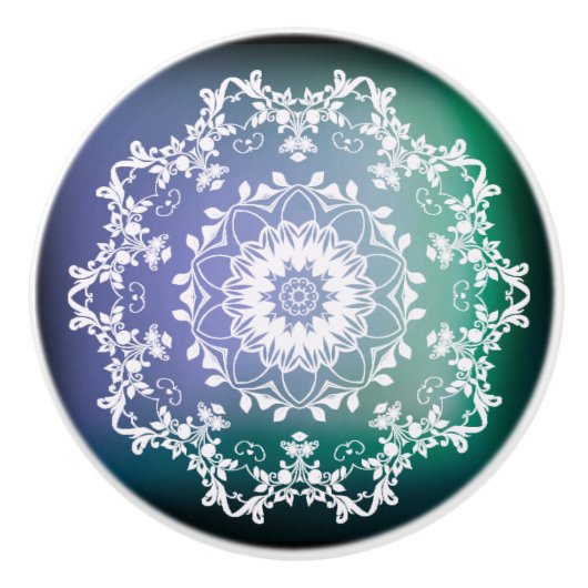 Bouton De Porte En Céramique Mandala bleu et vert (Devant)