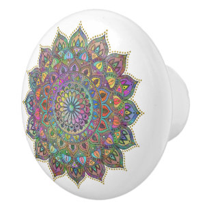Bouton De Porte En Céramique Mandala coloré chic de style indien 1
