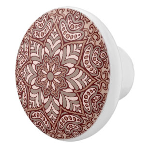 Bouton De Porte En Céramique Mandala de café