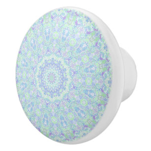 Bouton De Porte En Céramique Mandala Hippie Orné Pastel Coloré Psychédélique