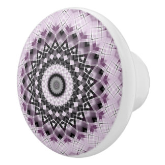 Bouton De Porte En Céramique Mandala Médaillon en Violet et Noir