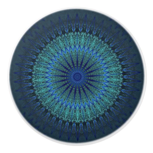 Bouton De Porte En Céramique Mandala moderne bleu foncé (Devant)