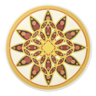 Bouton De Porte En Céramique Mandala motif au chocolat, en terre cuite et en ro