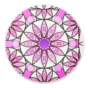 Bouton De Porte En Céramique Mandala, motif, lavande, rose, rose chaud, blanc