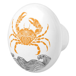 Bouton De Porte En Céramique Mandala orange crabe