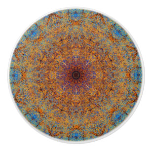 Bouton De Porte En Céramique Mandala orange et bleu Boho floral en filigrane