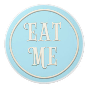 Bouton De Porte En Céramique "Mange-moi" Wonderland Tea Party Pastel Blue