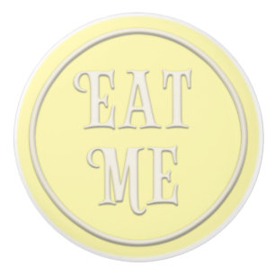 Bouton De Porte En Céramique "Mange-moi" Wonderland Tea Party Pastel Jaune
