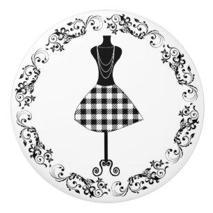 Bouton De Porte En Céramique Mannequin de couture noir et blanc en forme de cor