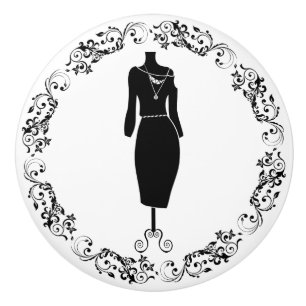 Bouton De Porte En Céramique Mannequin de couture noir et blanc pour salle de c