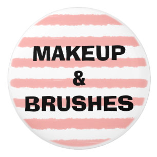 Bouton De Porte En Céramique Maquillage rose blanc aquarelle rayures
