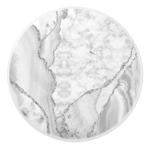 Bouton De Porte En Céramique Marbre abstrait argenté agate blanche moderne