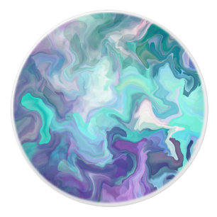Bouton De Porte En Céramique Marbre Abstrait violet, Turquoise et Turquoise