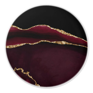 Bouton De Porte En Céramique Marbre Agate Chic Noir Violet Paillettes Dorées