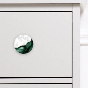 Bouton De Porte En Céramique Marbre Blanc Doré Agate Vert Emeraude